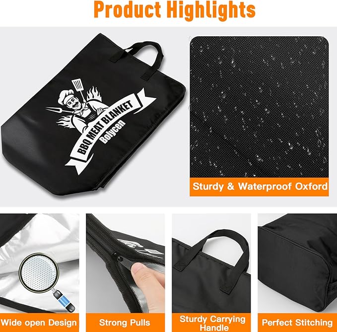 Upgraded BBQ Blanket for Resting Meat,Smoker Accessories Brisket Blanket, Insulated Meat Resting Bag with Wide Mouth for Steaks/Pork Shoulders/Turkeys, BBQ Accessories Grilling Gifts for Men (23inch)
