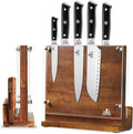 ENOKING Magnetic Knife Block with Acrylic Shield, Double Side Kitchen Knife Holder without Knives- Acacia Wood Universal Knife Storage Organizer with Powerful Magnet for Kitchen Counter