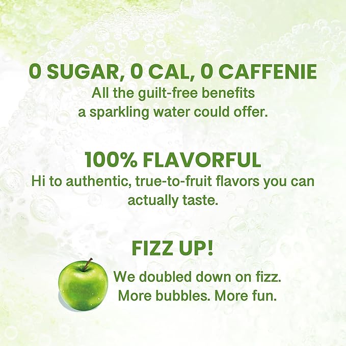 CHI FOREST Flavored Sparkling Water Beverage, Green Apple, Zero Sugar, 16.2 fl oz Bottles (pack of 15)