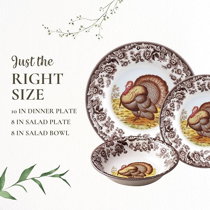 Spode Woodland 3-Piece Thanksgiving Dinnerware Set - Porcelain Plates & Bowl, Fall Dinnerware Collection - Microwave & Dishwasher Safe - Elegant Autumn Tableware