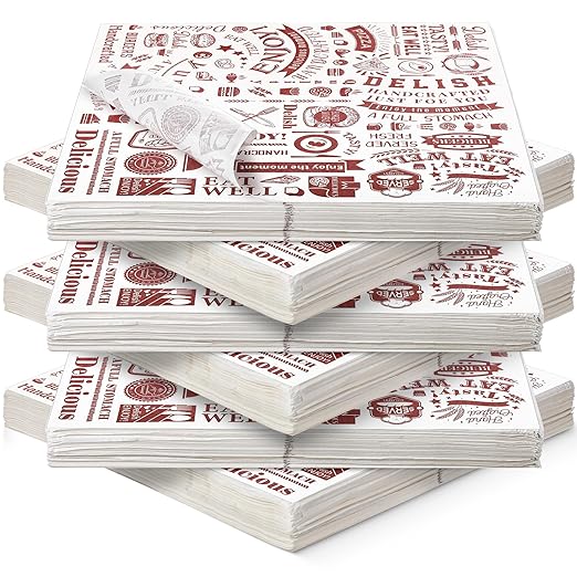 600 Pcs 12 x 12 Inch Deli Wax Paper Sheets Grease Resistant Tray Basket Liners Newsprint Paper Water and Grease Proof Sandwich Wrapping Square Hot Dog Wrappers for Food Baking (Brown on White)