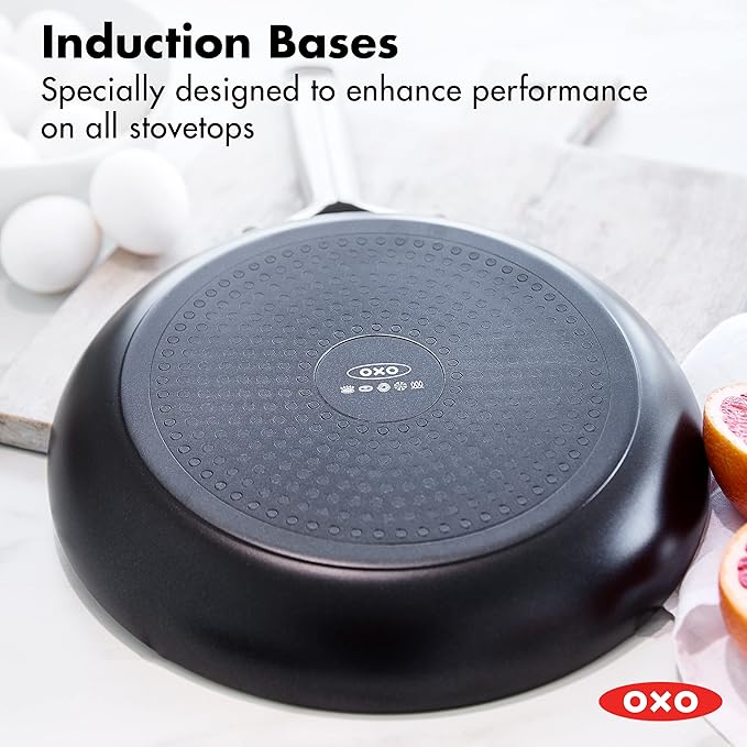 OXO Agility 10" Nonstick Frying Pan Skillet, Ceramic PFAS-Free Nontoxic Cookware, Induction Suitable, Compatible on All Cooktops, Dishwasher & Oven Safe, Stainless Steel Handle, Black