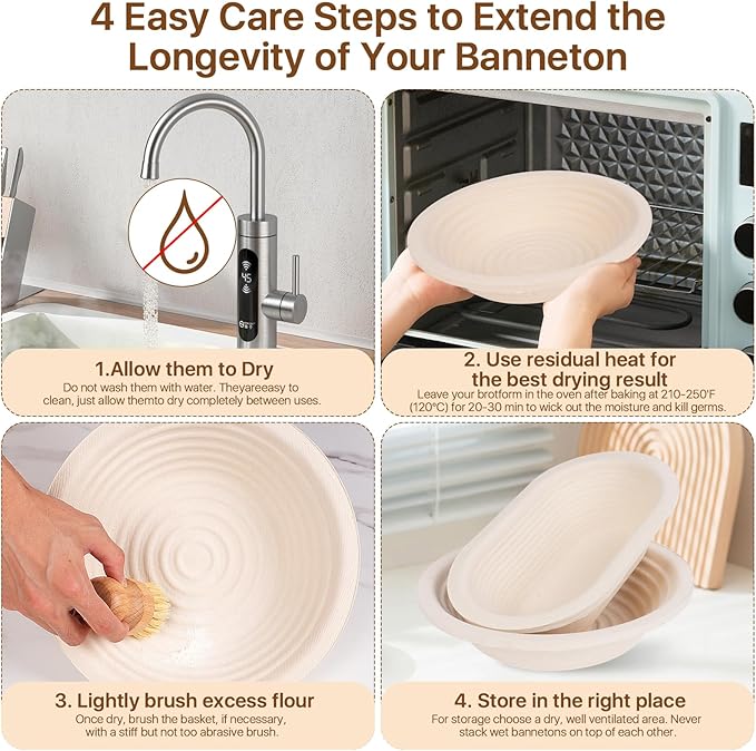 Non-Stick Oval Wood Pulp Banneton Bread Proofing Basket Set, Sourdough Banneton Basket Kit, Bread Making Tool Sourdough Starter Kit with Proofing Bowl, Cover, Dough Whisk, Lame, Scraper