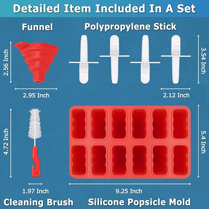 Silicone Popsicle Molds 12-cavity, DIY Ice Pop Mold for Kids Adult Teens, BPA Free Ice Cream Molds for Party Yogurt Juice Smoothies Sticks