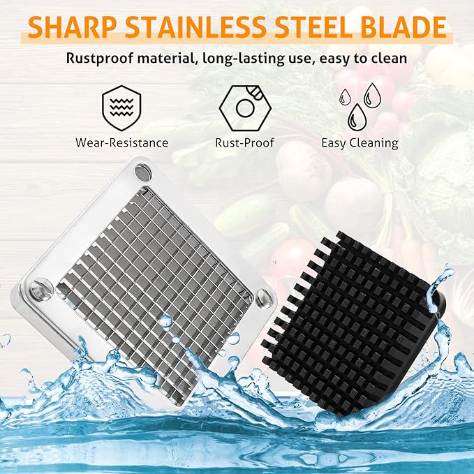 WICHEMI Replacement Chopper Blade 1/4" Blade Commercial Vegetable Chopper Stainless Steel Onion Chopper Dicer Blades and Pusher Block for Tomato Dicer French Fry Cutter (2 Pack)