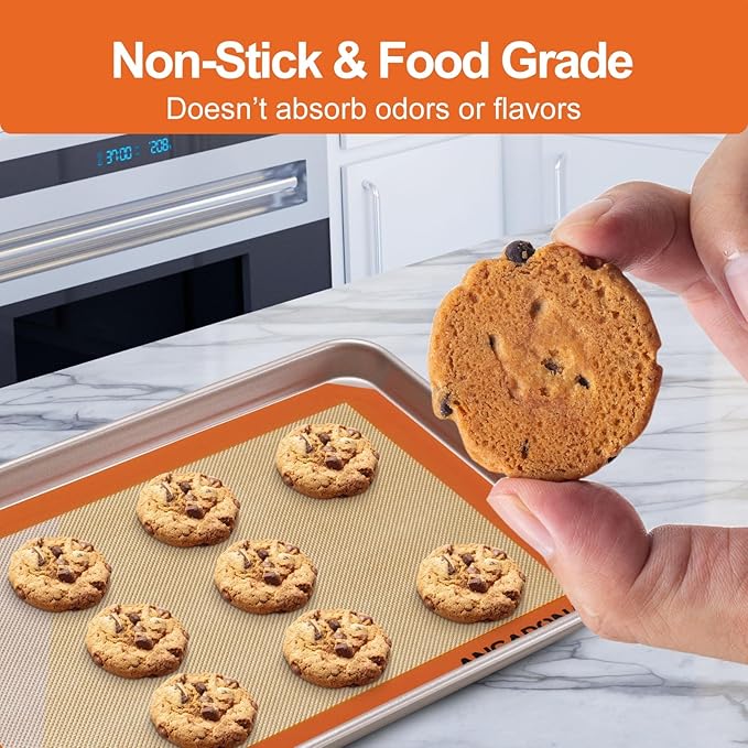 Silicone Baking Mat Sheets Set, Easy Clean &Non-Stick Food Grade Reusable Baking Mat, 2 Half Sheet Baking Mats Silicone for Oven, Macarons, Cookies and Pastry
