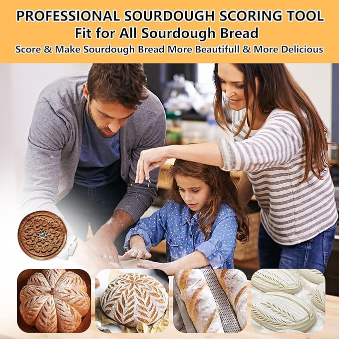 UFO Bread Lame Sourdough Scoring Tool Kit – Wooden Dough Scoring Tool, Replaceable Blades, Pouch, Cleaning Brush & Finger Guards | Perfect Baking Gifts for Sourdough Lovers