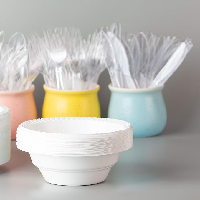 PLASTICPRO 12 ounce Round Plastic Bowls Microwaveable, Disposable, White, Dinnerware 400 Count