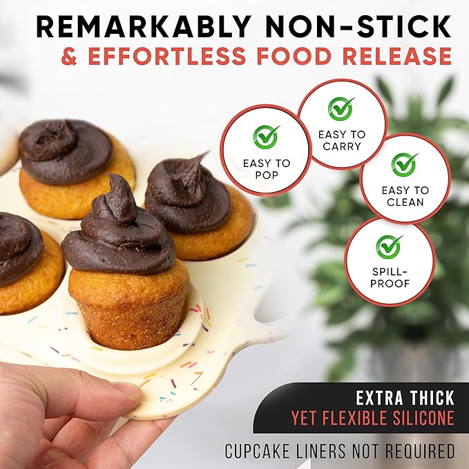 Silicone Mini Muffin Pan 12 Count – Non-Stick Muffin Pans for Baking, BPA-Free Silicone Cupcake Pans for Baking, Easy Release, Metal Handles, Oven & Dishwasher Safe