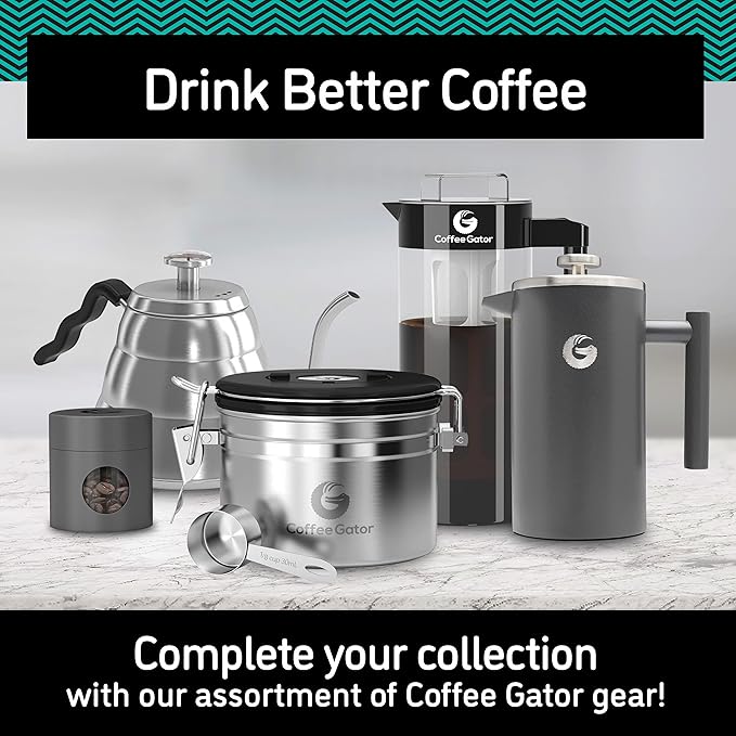 Coffee Gator Gooseneck Kettle with Thermometer - 40oz Premium Stainless Steel Pour Over Coffee Maker Kettles, Stove Top, w/Precision Drip Spout, for Drip Coffee, French Press, Tea Kettle, 5 Cup