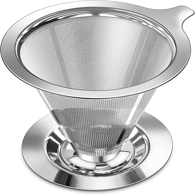 Pour Over Coffee Dripper, Slow Drip Paperless Coffee Filter, Pour Over Coffee Maker for 1-2Cups Brew, Double Mesh Design of Manual Reusable Cone Filter