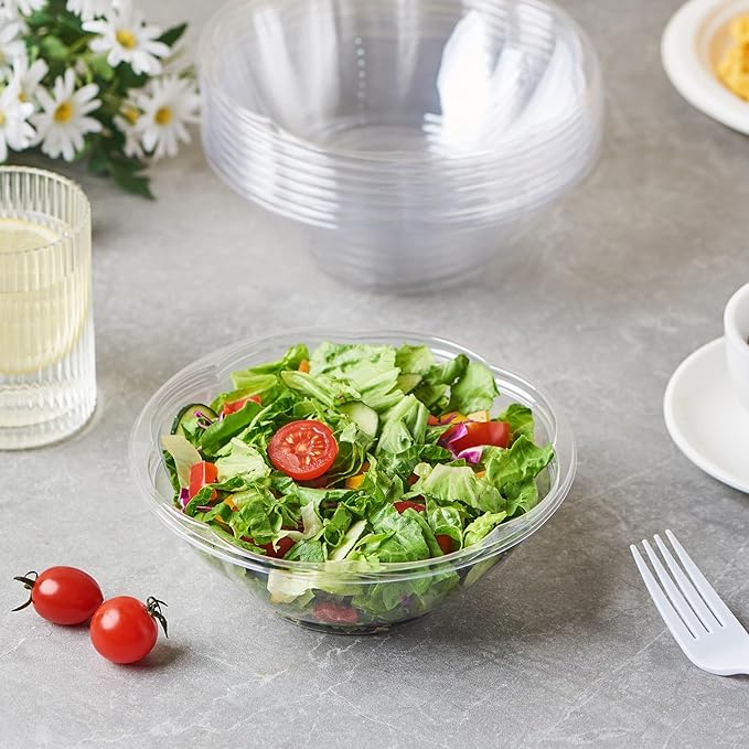 [24 oz. 150 Sets Clear Plastic Salad Bowls with Airtight Lids Disposable To Go Mixing Containers Serving for Fruit, Quinoa, Lunch and Meal Prep