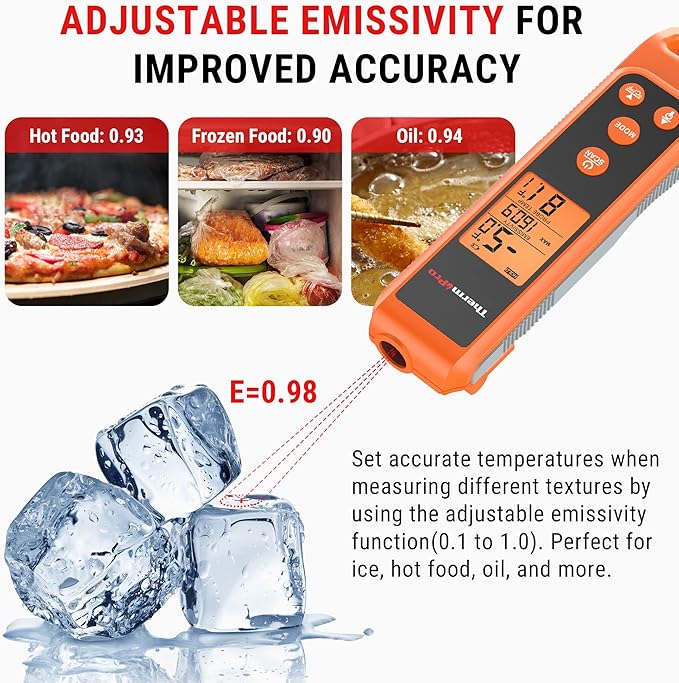 ThermoPro TP420 2-in-1 Instant Read Thermometer for Cooking, Infrared Thermometer Cooking Thermometer with Meat Probe, Non-Contact Laser Meat Thermometer for Griddle Grill Pizza Oven HVAC Pool