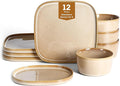 Stone Lain Cairo 12-Piece Dinnerware Set Stoneware, Plates and Bowls Set, Microwave and Dishwasher Safe, Includes Dinner and Salad Plates, Cereal Bowls, Dishes for 4, Sand