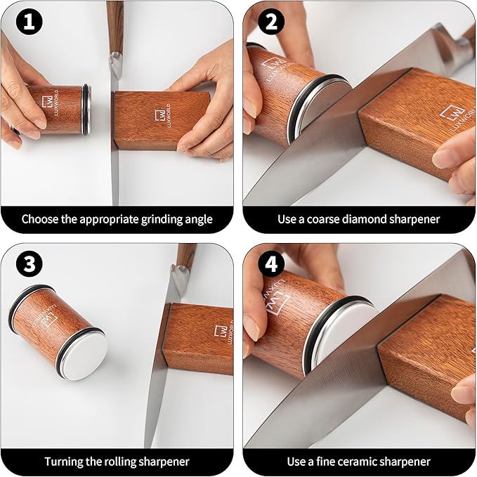 Rolling Knife Sharpener For Fine & Sharp Knife Sharpening | Professional & Pocket Knife Sharpener With Diamond & Ceramic Discs | 15 & 20 Degree Magnetic Angle (Brown)