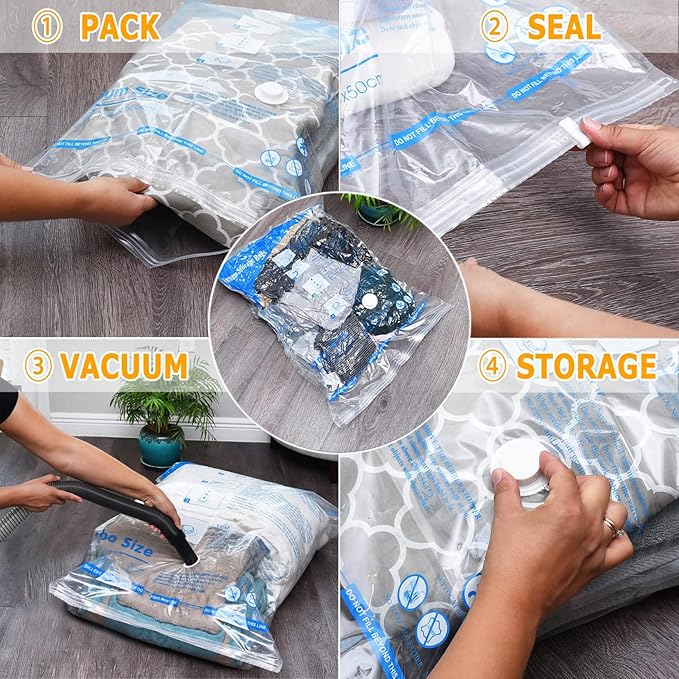 Vacuum Storage Bags 8 Medium, Space Saver Sealer Bags, Plastic Packaging Bags,Airtight Compression Bags for Clothes, Pillows, Comforters, Blankets, Bedding