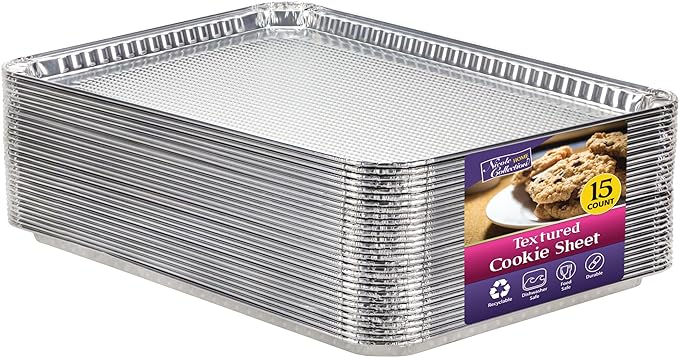 Aluminum Pans Half Size Textured Cookie Sheet 15 Count Durable Nonstick Baking Sheets 15.87" x 11" - Sheet Pan, Baking Tray, Cookie Sheets, Foil pans, Foil trays, Sheet Baking Pans