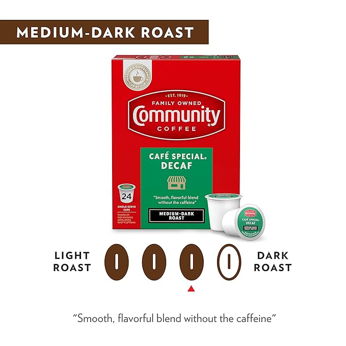 Community Coffee Cafe Special Decaf 96 Count Coffee Pods, Medium Dark Roast, Compatible with Keurig 2.0 K-cup Brewers, 24 Count (Pack of 4)