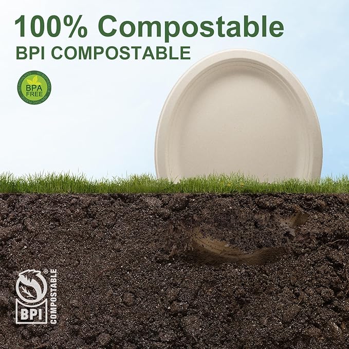 100% Compostable Oval Paper Plates 12 Inch, 125-Pack Large Heavy Duty Paper Plates Bulk,Biodegradable Bagasse,Eco-Friendly Disposable Dinner Plate for BBQ,Picnic,Party (BPI Certified,Microwaveable)