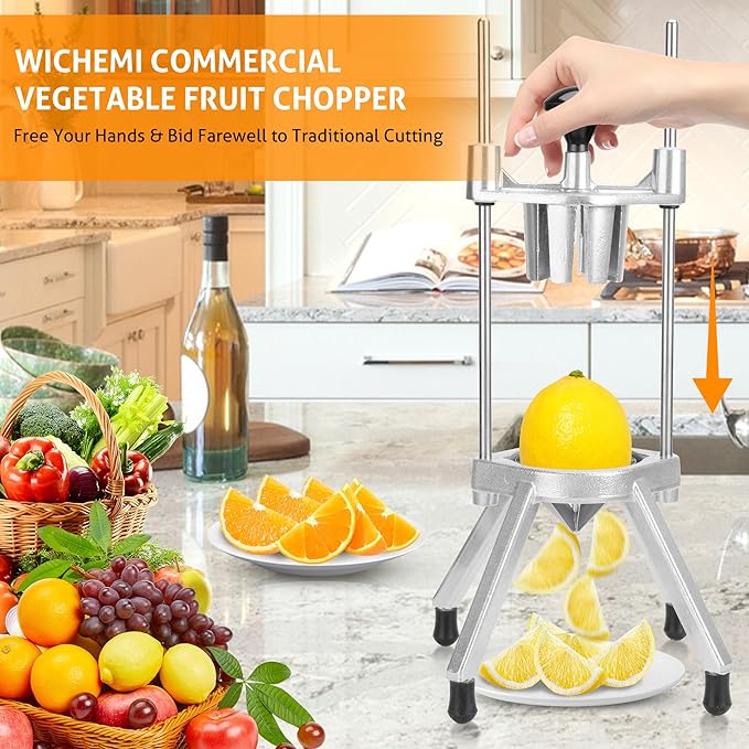 WICHEMI Commercial Easy Wedger 8 Section Lemon Slicer Lime Cutter Stainless Steel Blade Fruit Slicer Commercial Vegetable Chopper Dicer Lemon Cutter for Home Bar Restaurant