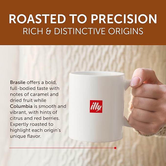 Illy Coffee K-Cups - Compatible Pods for Keurig Coffee Maker - Brasile & Colombia - Single Origin Roasts - Variety - 10 Count (Pack of 6)