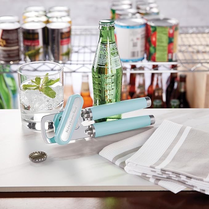 KitchenAid Classic Multifunction Can Opener and Bottle Opener Easy to Use, Razor Sharp Stainless Steel Cutting Wheel, Soft Ergonomic Handles, Mineral Water