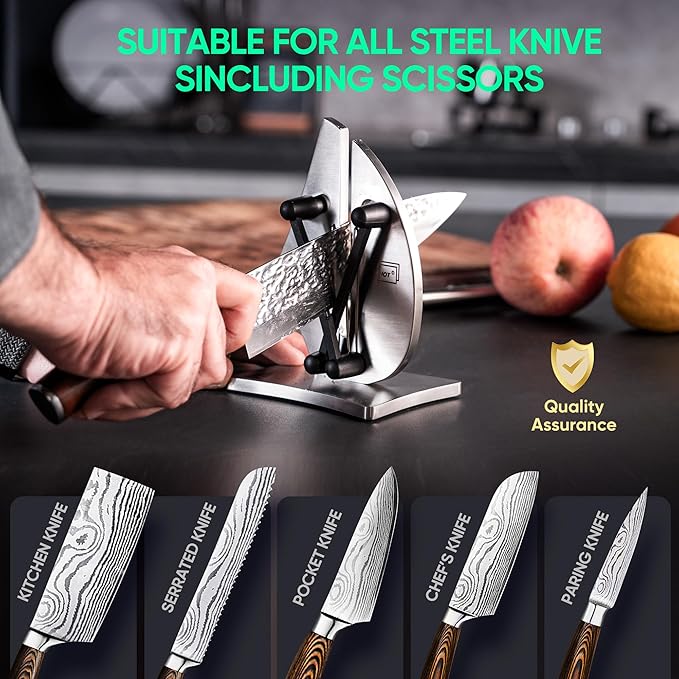 VN3 Professional Knife Sharpener | 3-Action Streamlined Sailboat Design for Effortless Knife Sharpening - The Ultimate Tool for Precision 11 to 21 Degree Angles (Upgrade Stainless Steel)