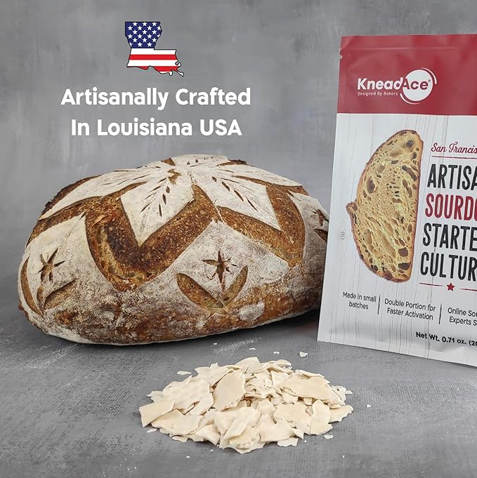 KneadAce Sourdough Starter Kit With Culture, Starter Culture, 24oz Sourdough Jar, 2 x Cotton Rope Banneton Bread Proofing Basket, Bread Lame, Perfect Gifts for bakers Sourdough Bread Baking supplies