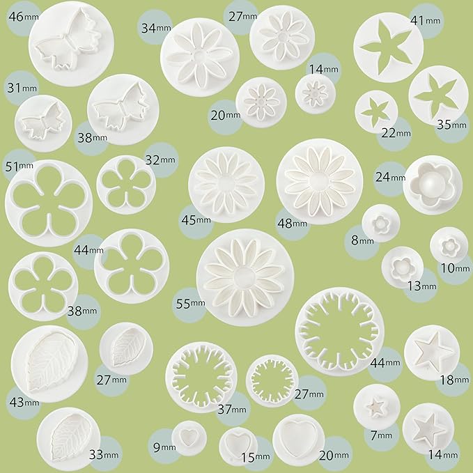 Bakerpan Fondant Tools Set, 47 Pcs Fondant Cake Decorating Supplies, Rolling Pin for Fondant, Gumpaste, Sugar Paste, Fondant Roller, Smoother, Fondant Cutters