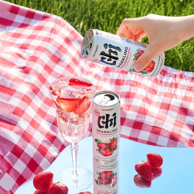 CHI FOREST Strawberry Sparkling Water Beverage, Zero Sugar Drinks, Zero Artificial Flavor, 11.16 fl oz Cans (Pack of 24)