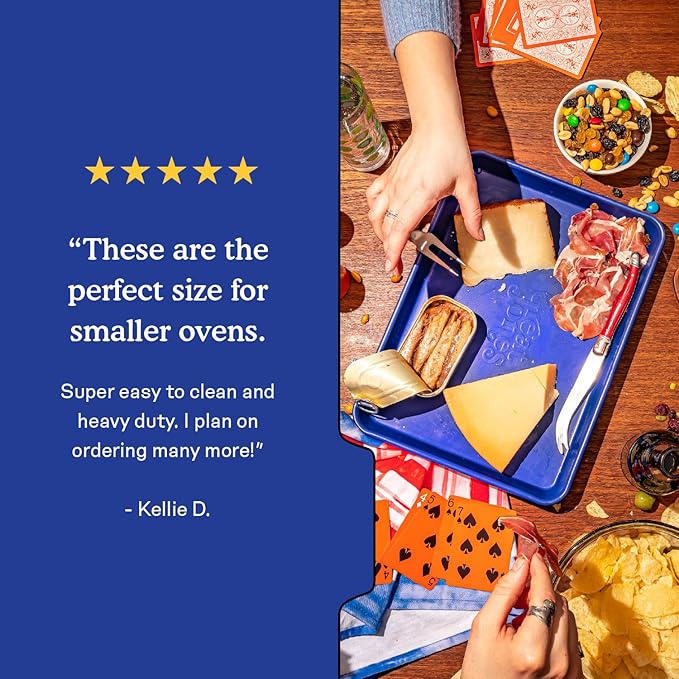 Great Jones Little Sheet Pan & Little Chill Rack Set (Blueberry) | 13.5 x 9.5 Heavy-Duty Nonstick Pan & Cooling Rack | Baking Tray & Wire Rack for Cooking, Baking, Roasting | Oven & Dishwasher Safe