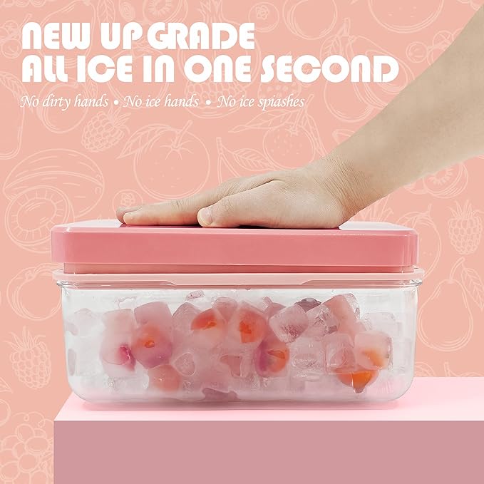 Satax Silicone & Plastic Ice Cube Trays with Lids and Bin - Durable, BPA-Free, Easy Release, Perfect for Cocktails, Coffee & More (1, pink)