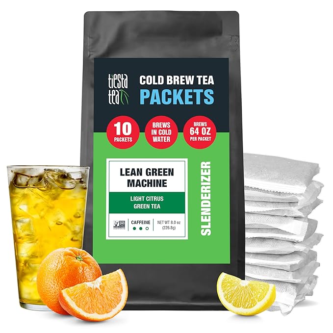 Tiesta Tea - Lean Green Machine Cold Brew, Loose Leaf, Light Citrus Green Tea, Medium Caffeinated Blend, Cold Brew Packets, Makes 64 oz Per Bag (Pack of 10)