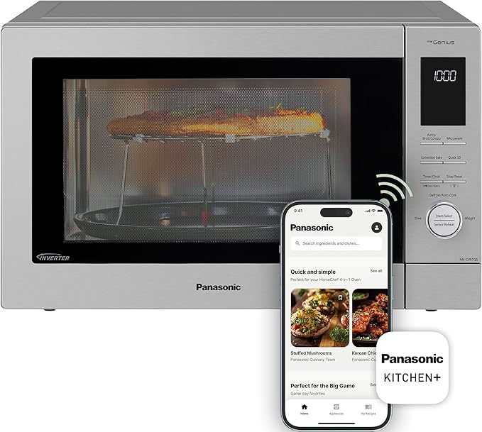 Panasonic HomeChef 4-in-1 Countertop Microwave Air Fryer Combo, Time-Saving 20 Presets + App-Linked Recipes, 1000W 1.2 cu ft Inverter Multi Oven & Convection Tech – NN-CV87QS Stainless Steel