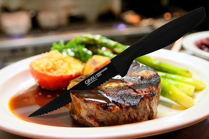 Ginsu Daku 10-Piece Black Knife Set with Black Wood Block - Dishwasher Safe and Always Sharp