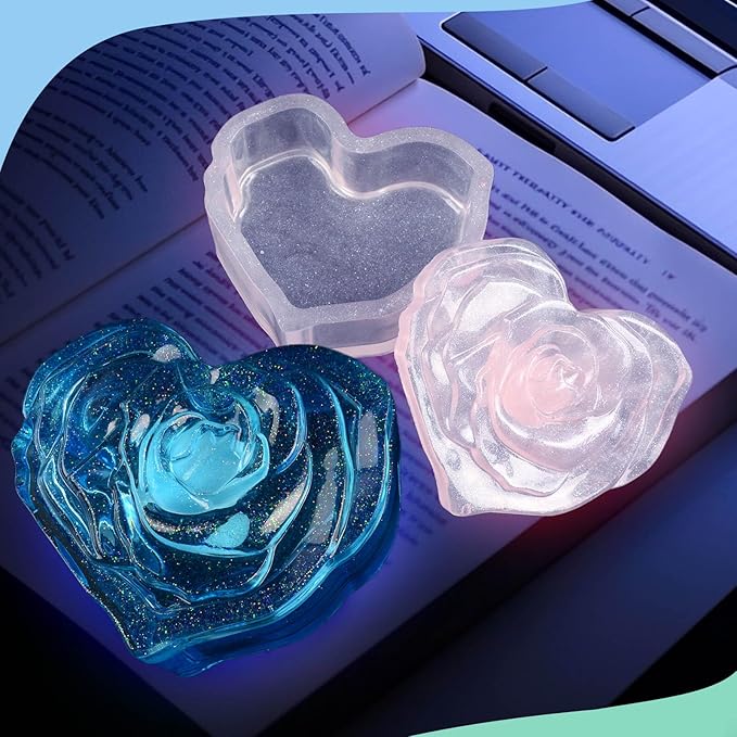 Heart Rose Jar Resin Mold with Lid ，Epoxy Resin Storage Box Casting Molds ，DIY Jewelry Container Silicone Mould (Heart)