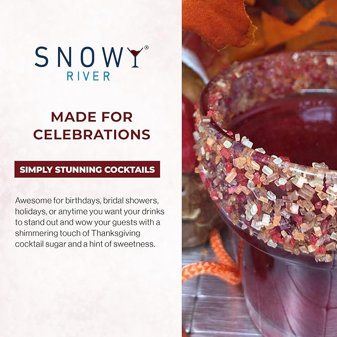 Snowy River Thanksgiving, Cocktail & Margarita Sugar Rimmer - Vibrant Naturally Colored Sugar for Cocktail Rimming, Baking & Decorating, Medium Crystal - 16oz