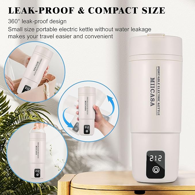 Travel Kettle,Miicasa Dual Voltage Portable Electric Kettle 110V-240V Smart Small Water Boiler for Tea & Coffee,6 Temperature Control,for Global Use,17oz