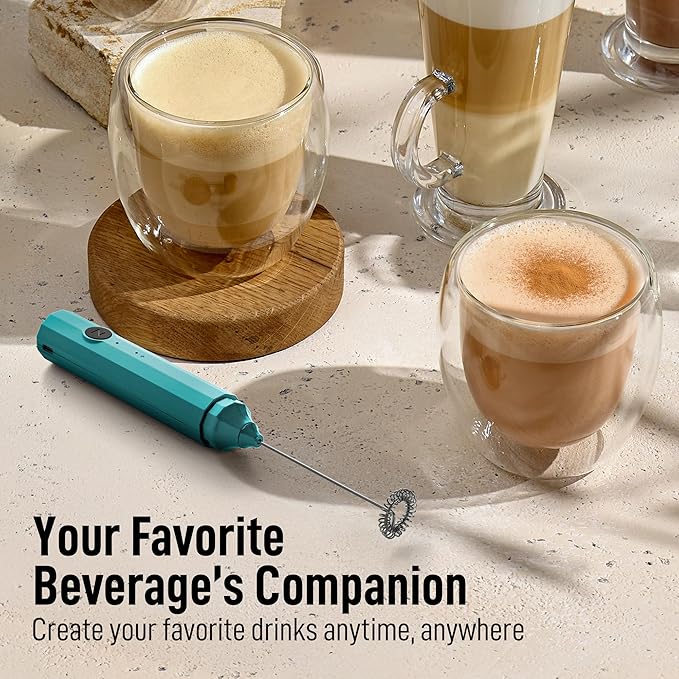 Zulay Kitchen FrothMate Powerful Milk Frother Portable & Compact Handheld Foam Maker Lattes, Cappuccinos (Aqua, Froth N Go)