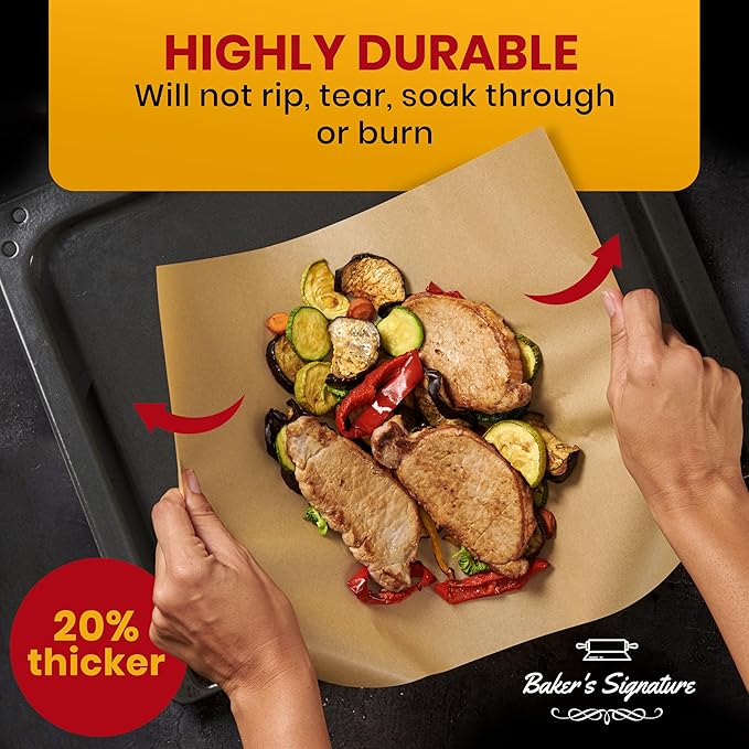 Quarter Sheet Pans 8x12 Inch Pack of 120 Parchment Paper Baking Sheets by Baker’s Signature | Precut Silicone Coated & Unbleached – Will Not Curl or Burn – Non-Toxic & Comes in Convenient Packaging
