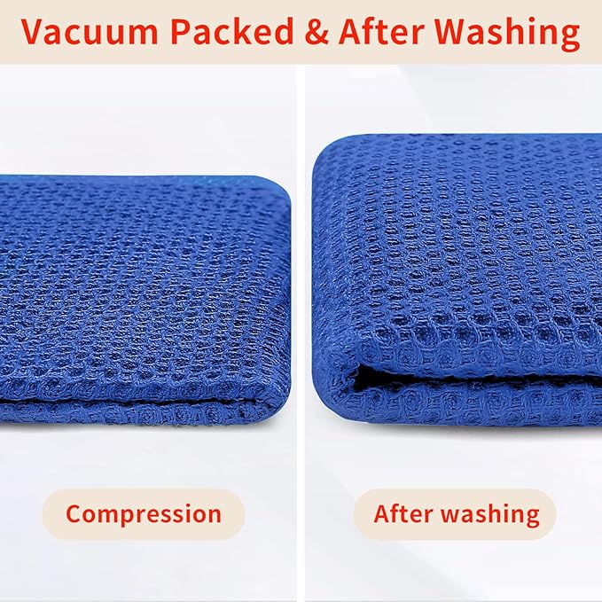 Homaxy 100% Cotton Waffle Weave Kitchen Dish Towels, Ultra Soft Absorbent Quick Drying Cleaning Towel, 13 x 28 Inches, 4-Pack, Blueberry