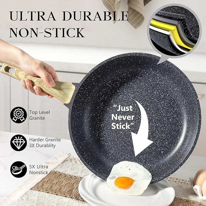 GiPP Nonstick Frying Pan Skillet - 11" Grey Granite Non Stick Pans, Omelette Pan with Heat-Resistant Handle, Compatible with All Stovetops, PFOA Free
