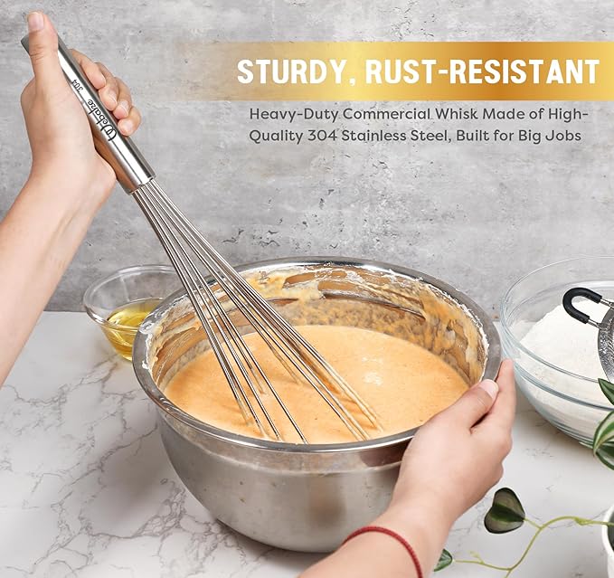 Webake Commercial Whisk Heavy Duty 17in Large Whisk, 304 Stainless Steel Whisks for Mixing, Beating, Blending, Professional Kitchen Tools