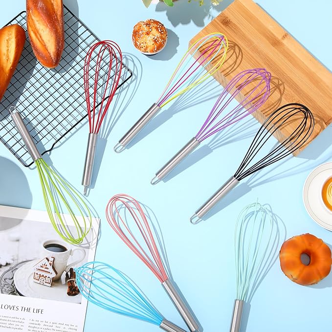 Domensi 24 Pcs 12 Inch Whisks Bulk for Cooking Silicone Whisks Non Scratch Stainless Steel Wisks Large Coated Metal Heat Resistant Egg Beaters for Cooking Party Favor Gift Supplies