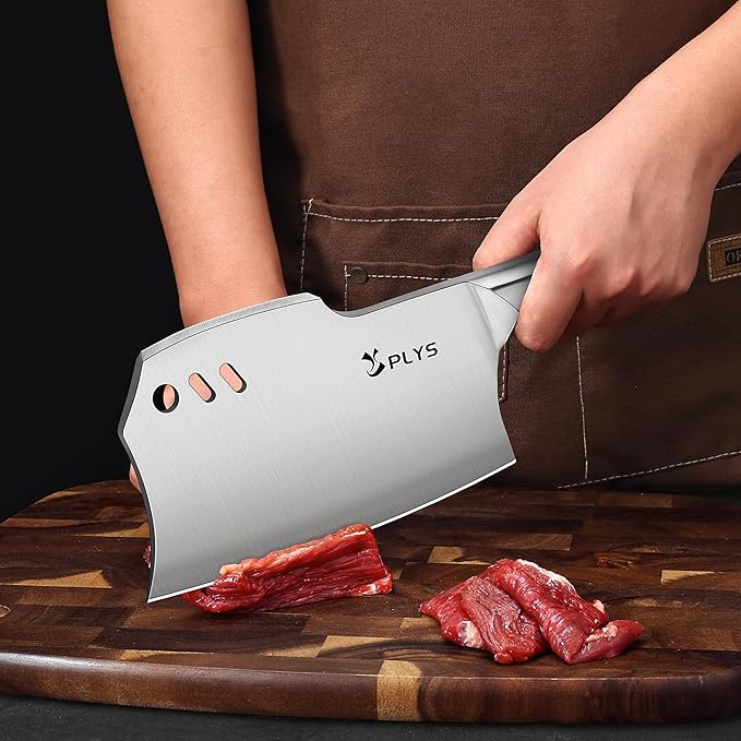 Plys Meat Cleaver Knife, Heavy Duty Bone Chopper for Kitchen, 7.2 inch -Double-Edged Butcher Knife, Gifts for Men