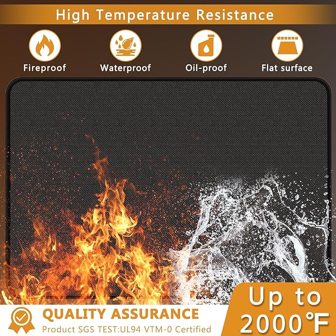 Anze Under Grill Mat for Outdoor Grill, 24 x 42 Inch Anti-Slip BBQ Floor Mats, Easy to Clean Reusable Double-Sided Fireproof Grill Pad, Oil-Proof Waterproof Protector for Indoor Fireplace Pit Mat
