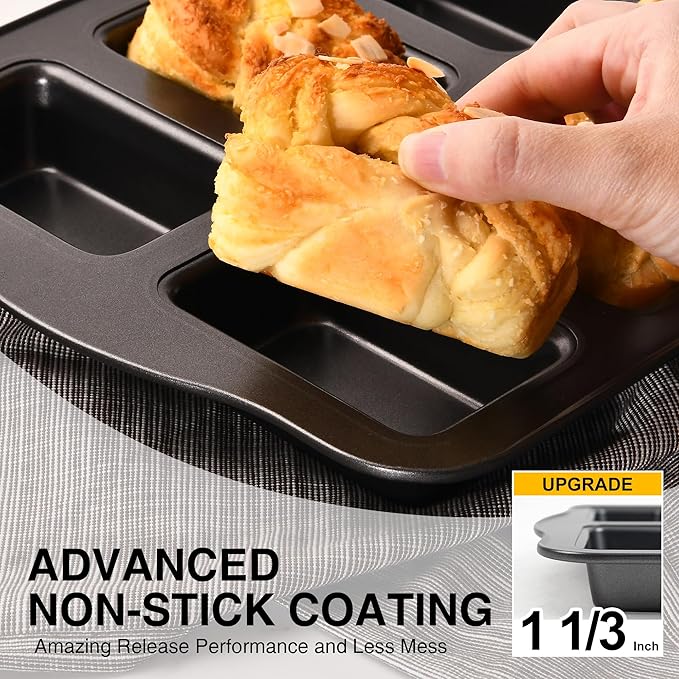 HONGBAKE 2 Pack Mini Loaf Baking Pans 8-Cavity, Nonstick Small Cornbread Pan, Tiny Banana Bread Pan Set, Heavy Duty Brownie TIn, Dark Grey