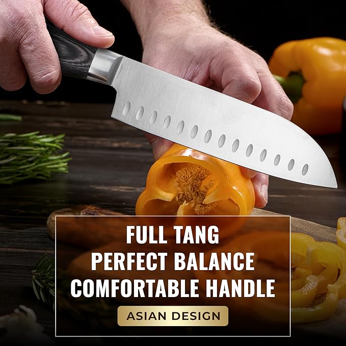 Cutluxe Santoku Knife – Ultra Sharp 7 Inch Vegetable Japanese Knife for Chopping, High Carbon Stainless Steel Blade, Full Tang Pakkawood Handle – Shinobi Series