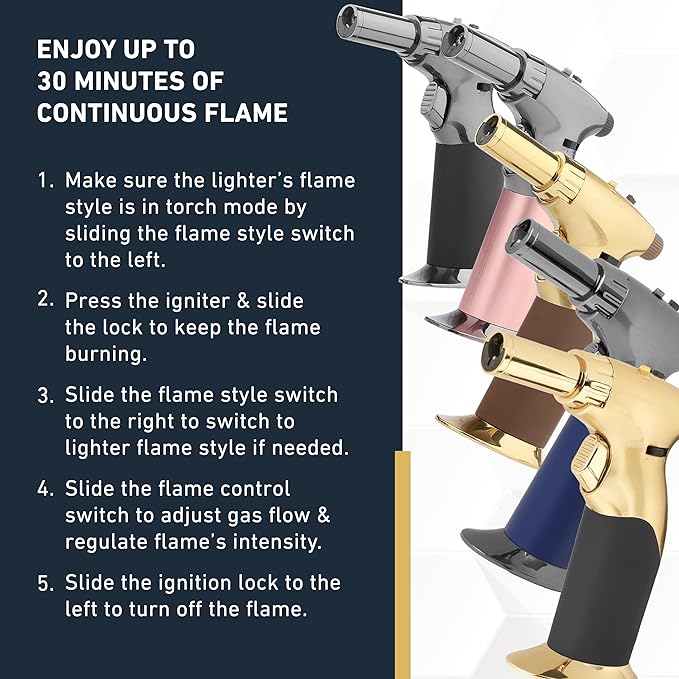 Dual Flame Butane Torch Gun - Refillable Luxury Hand Held Mini Blow Torch for Cooking, Creme Brulee, Soldering, Welding, & Resin Art - Adjustable Flame with Ignition Lock - Steel Black by inZaynity
