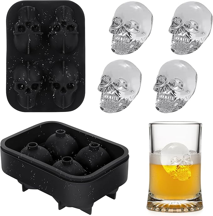 Ice Cube Tray Skull Shaped Silicone Ice Cube Molds Essential Bartender Accessory for Whiskey Cocktail Bourbon Lovers Eco Friendly Ice Cube Tray